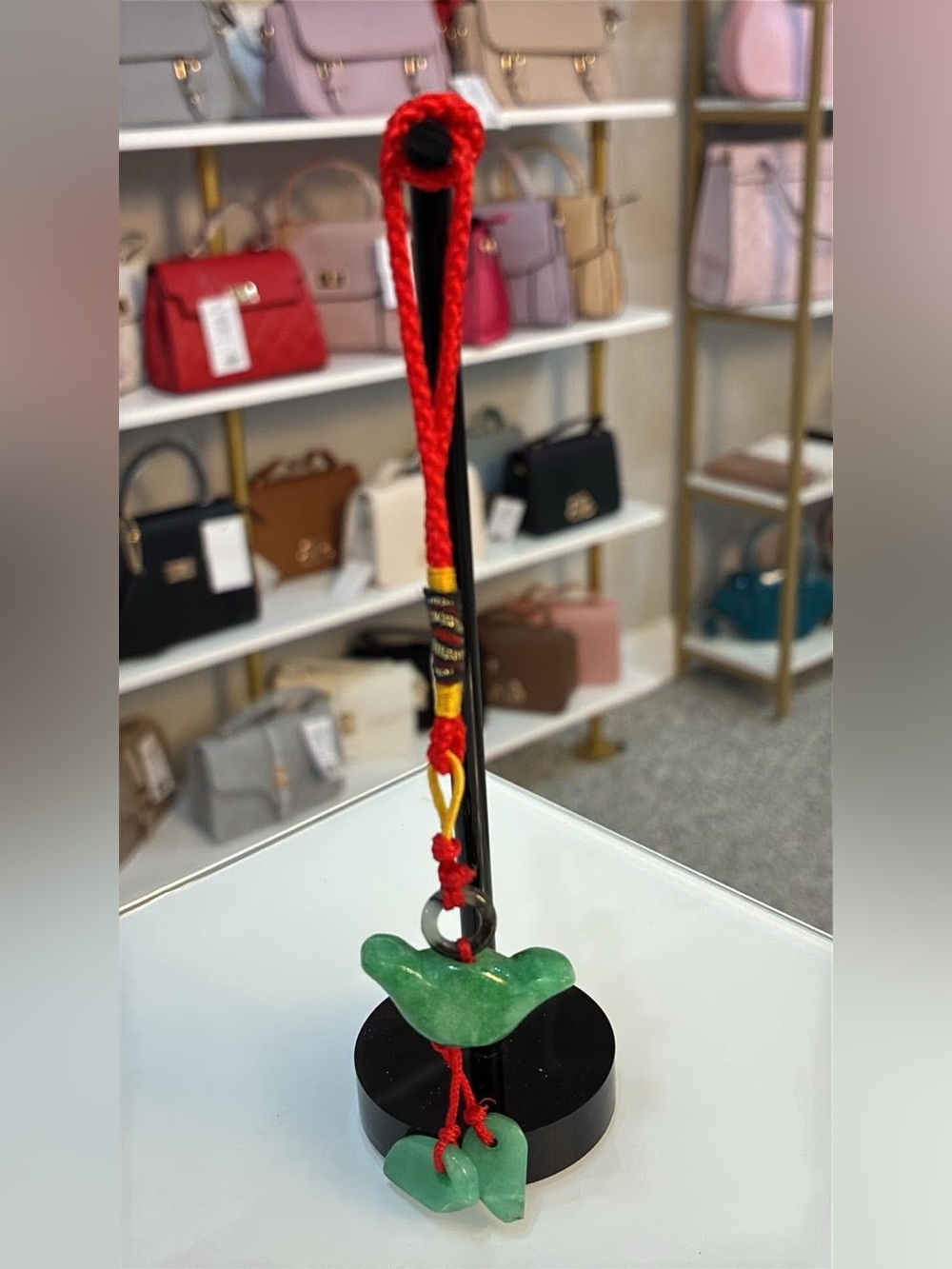 Green Jade Pendant Charm with Red Cord - Women Accessories